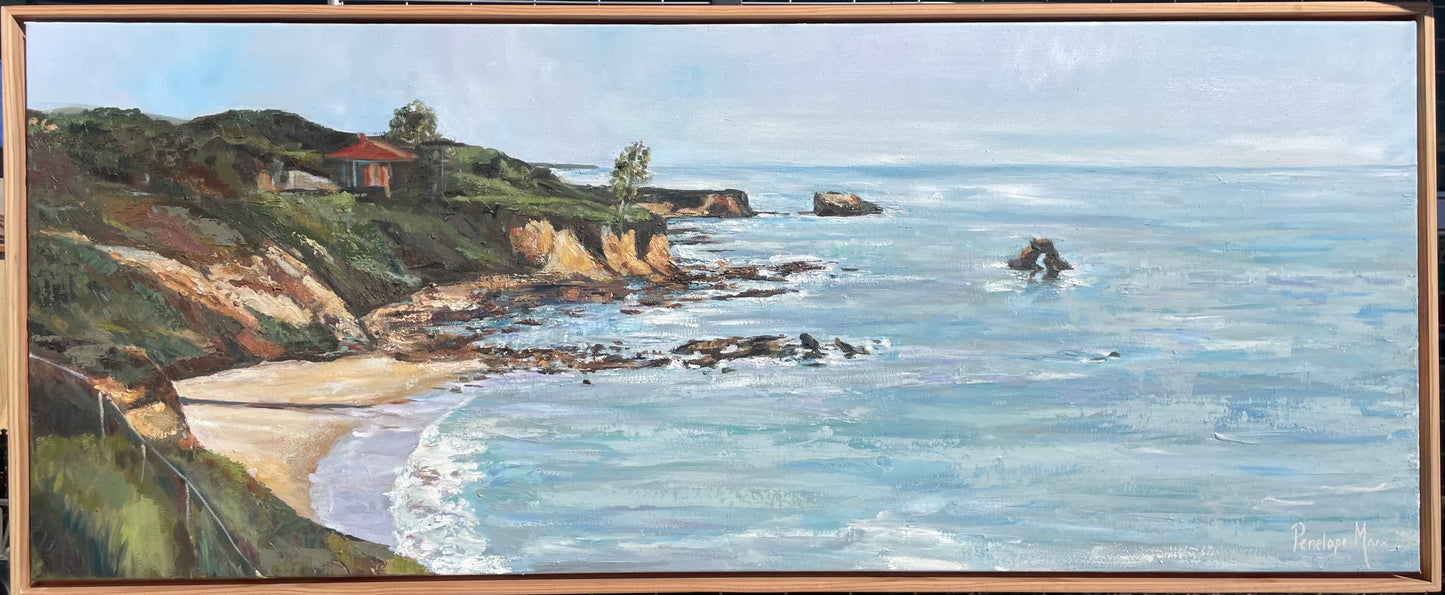 Little Corona Del Mar Beach Oil Painting 16x40"